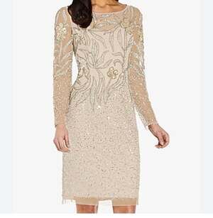 Adrianna Papell Beaded Long Sleeve Sheath Dress
